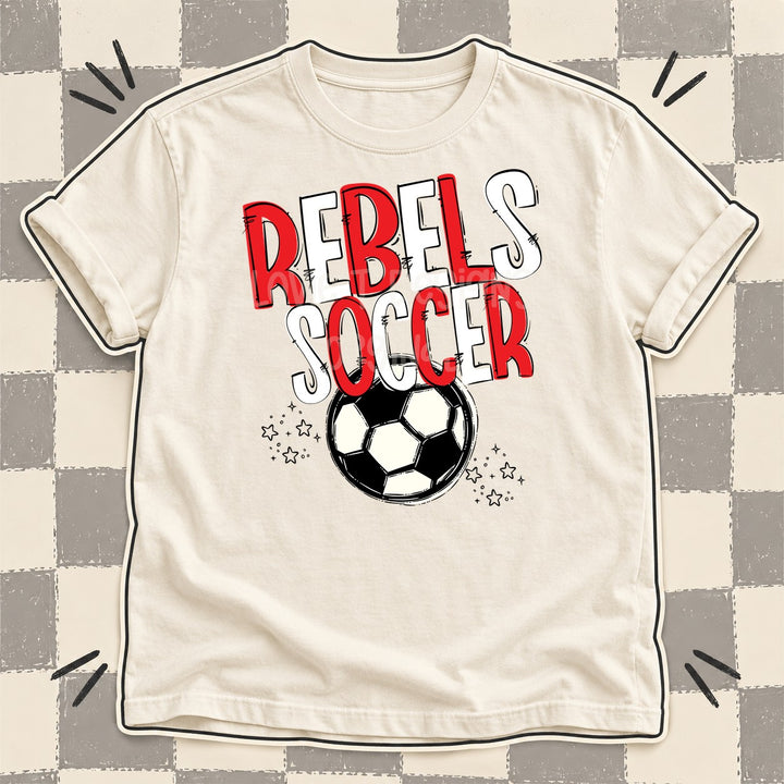 Rebels Red White Team Go Soccer Mascots DTF transfer mockup