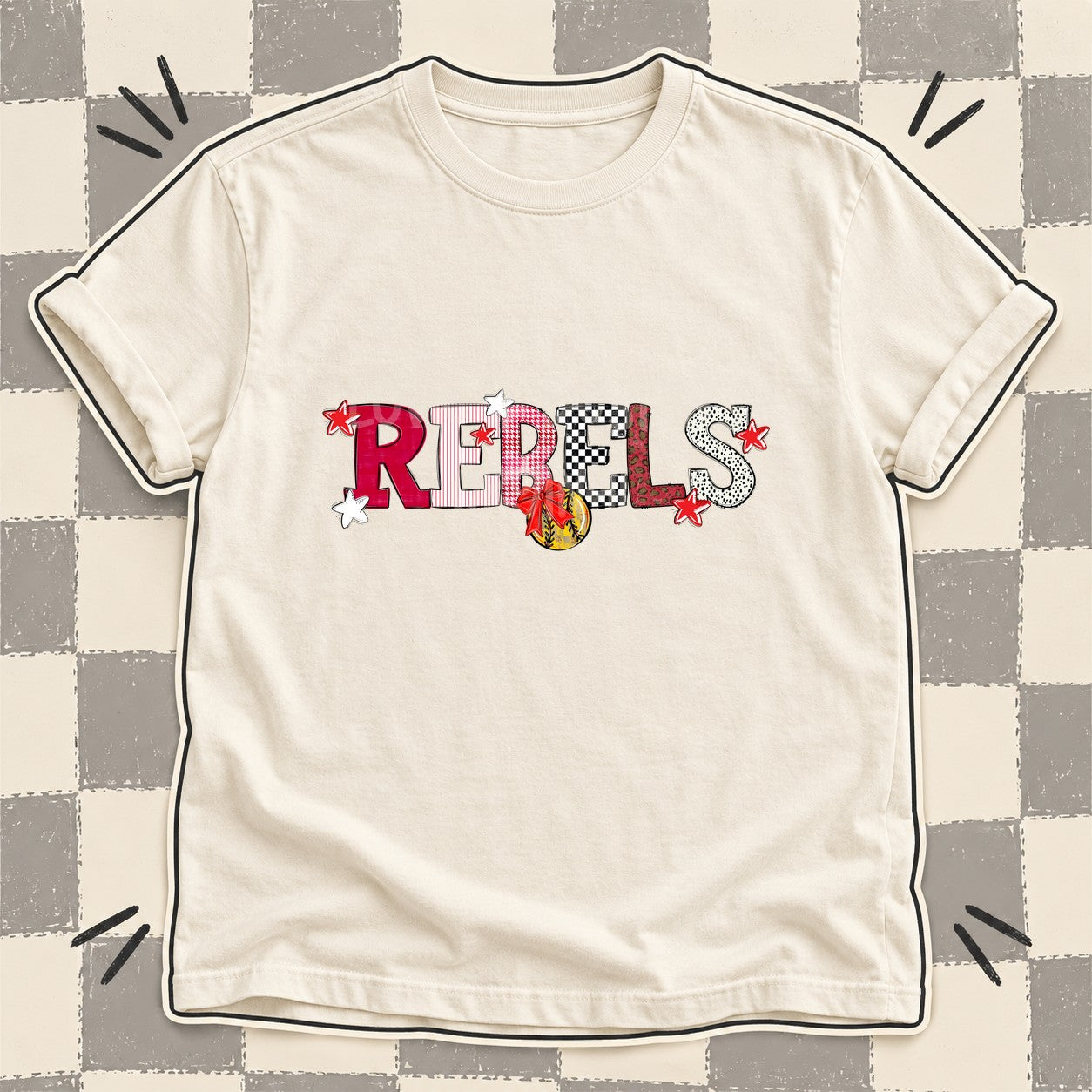 Mixed Doodle Softball Mascots – Mascot Colors Rebels Red White design