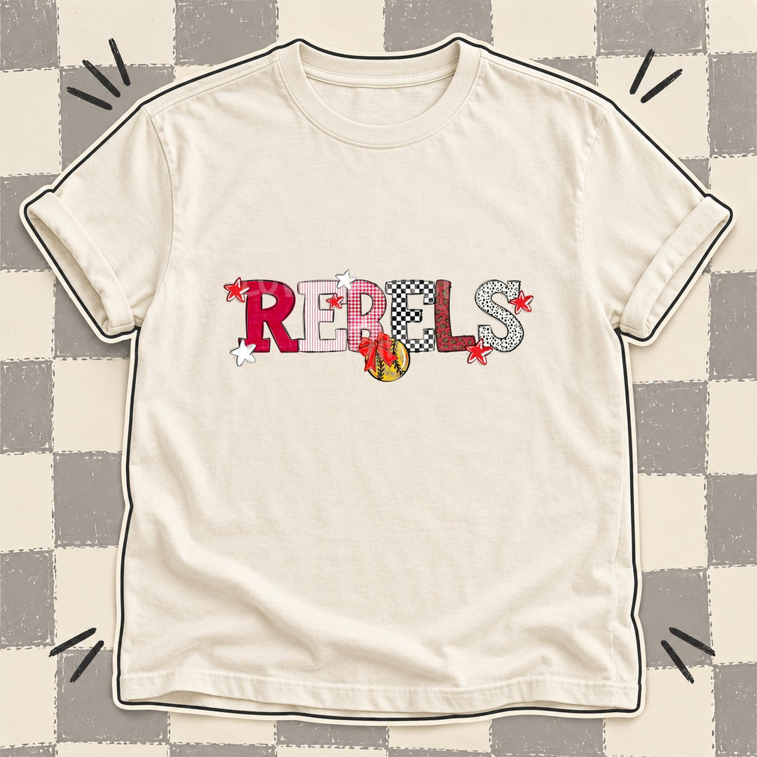 Rebels Red White Mixed Doodle Softball Mascots – Mascot Colors DTF transfer mockup