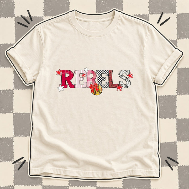 Rebels Red White Mixed Doodle Softball Mascots – Mascot Colors DTF transfer mockup