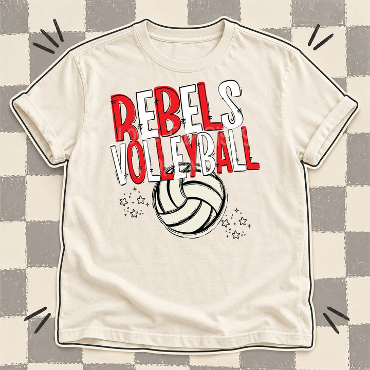 Rebels Red White Team Go Volleyball Mascots DTF transfer mockup