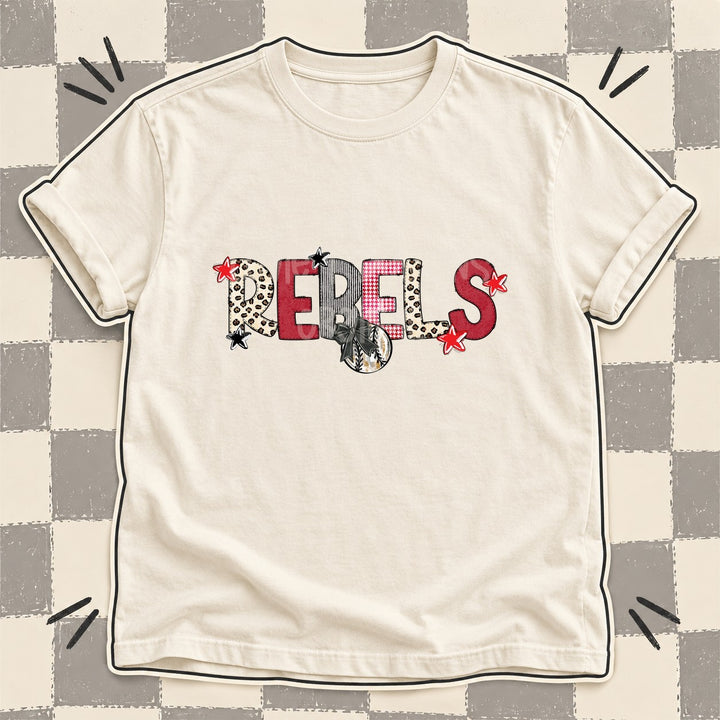 Rebels Mixed Doodle Baseball Mascots – Stitched Ballpark DTF transfer mockup