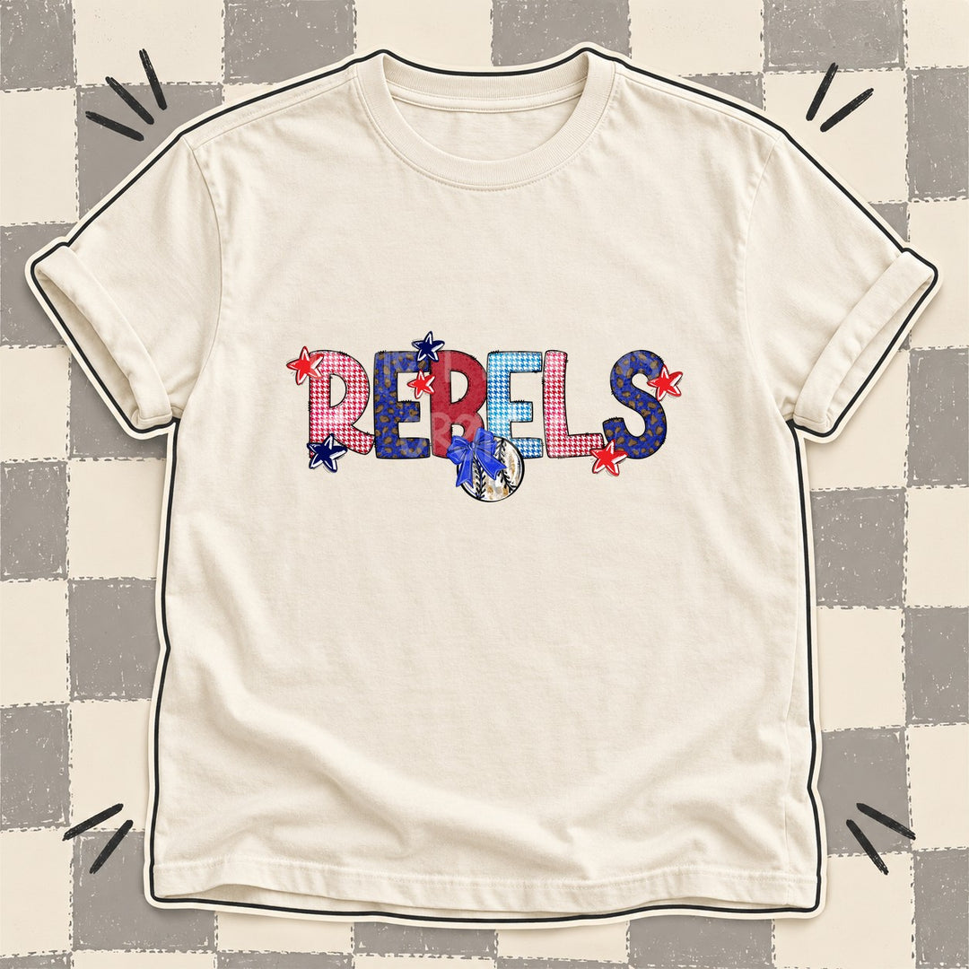 Rebels Mixed Doodle Baseball Mascots – Red and Royal DTF transfer mockup