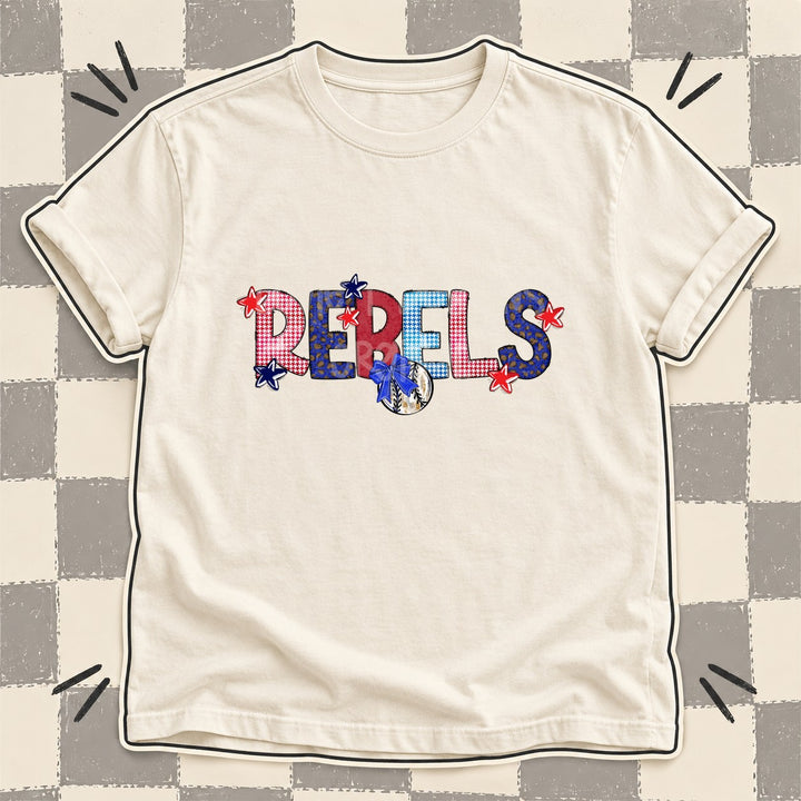 Rebels Mixed Doodle Baseball Mascots – Red and Royal DTF transfer mockup