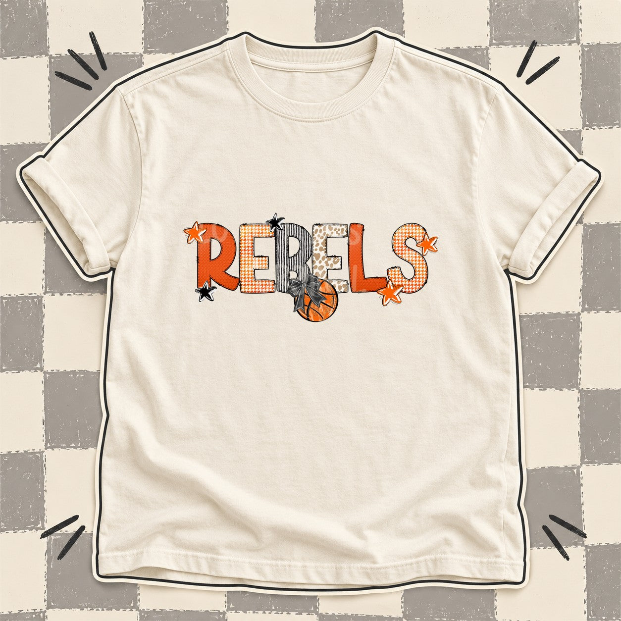 Mixed Doodle Basketball Mascots – Hoops Houndstooth Rebels design