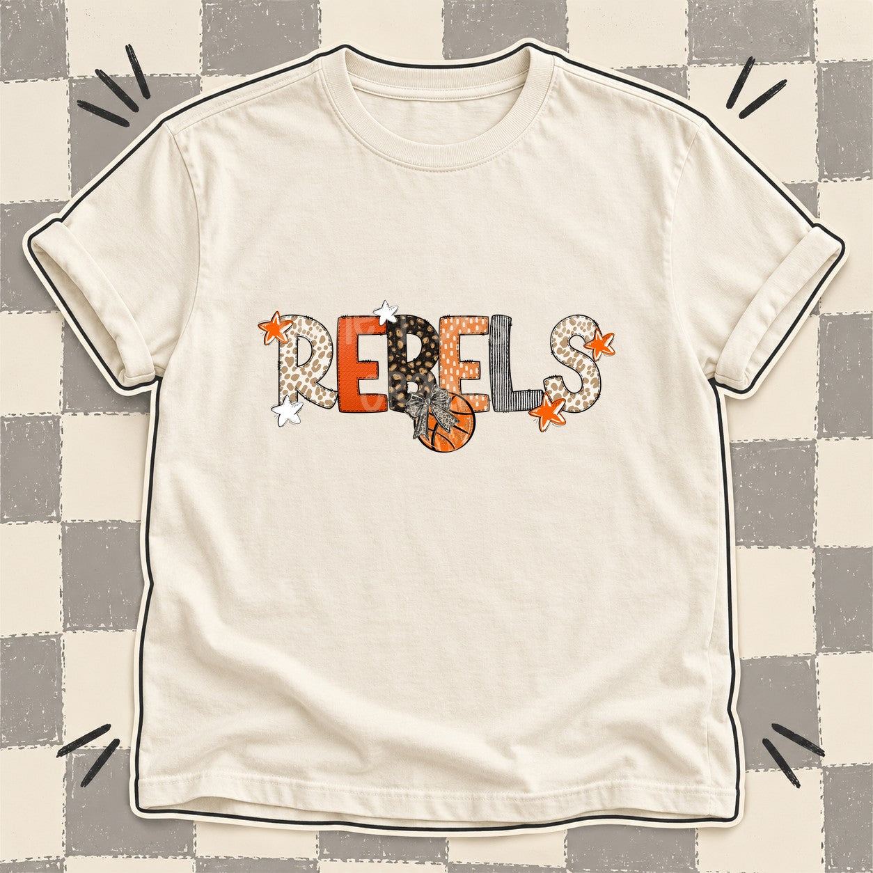 Mixed Doodle Basketball Mascots – Orange and Brown Rebels design