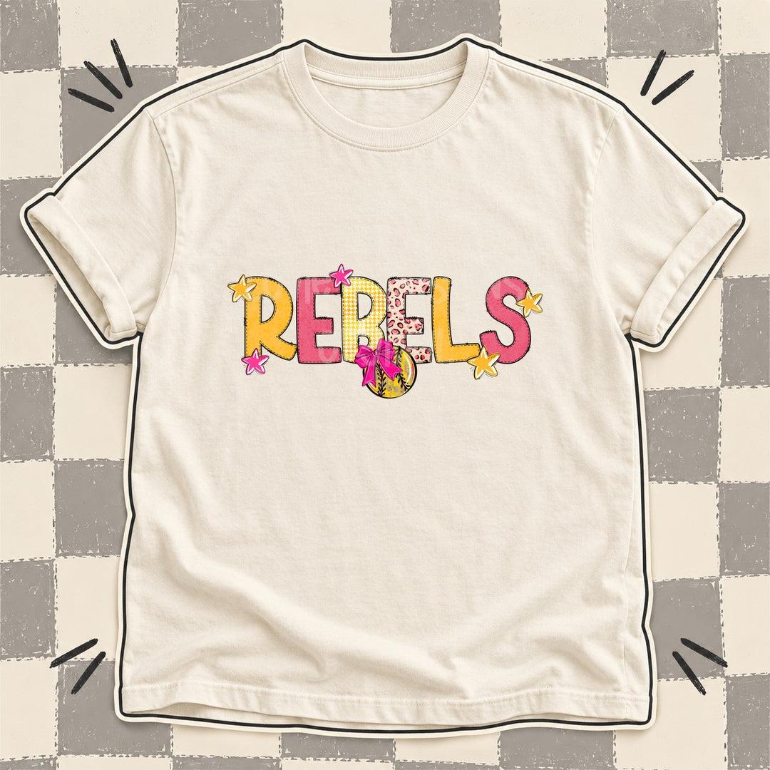 Rebels Mixed Doodle Softball Mascots – Stitched Softball DTF transfer mockup