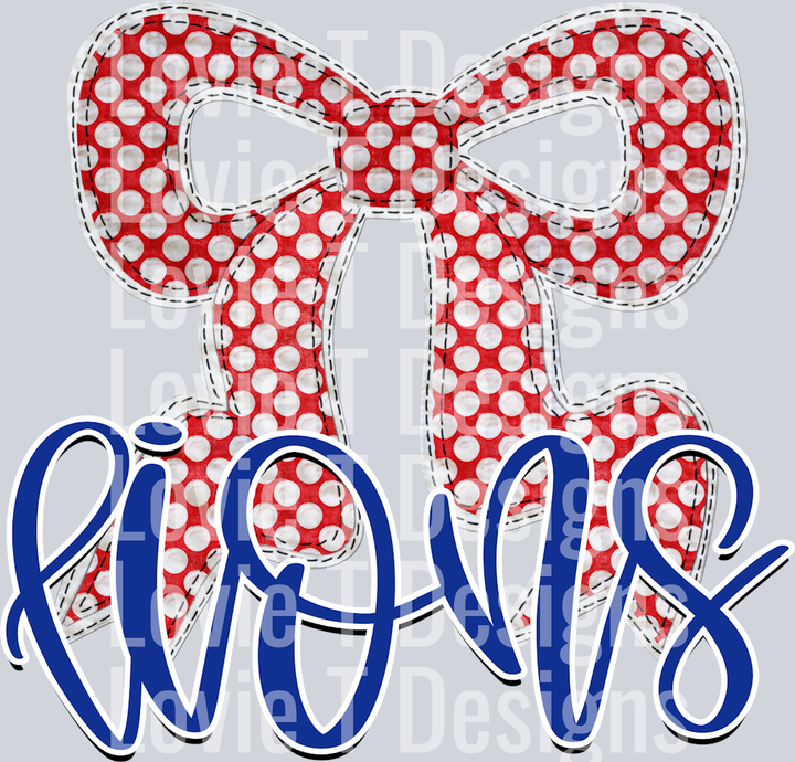 RED DOT QUILITED BOW LIONS ROYAL BLUE