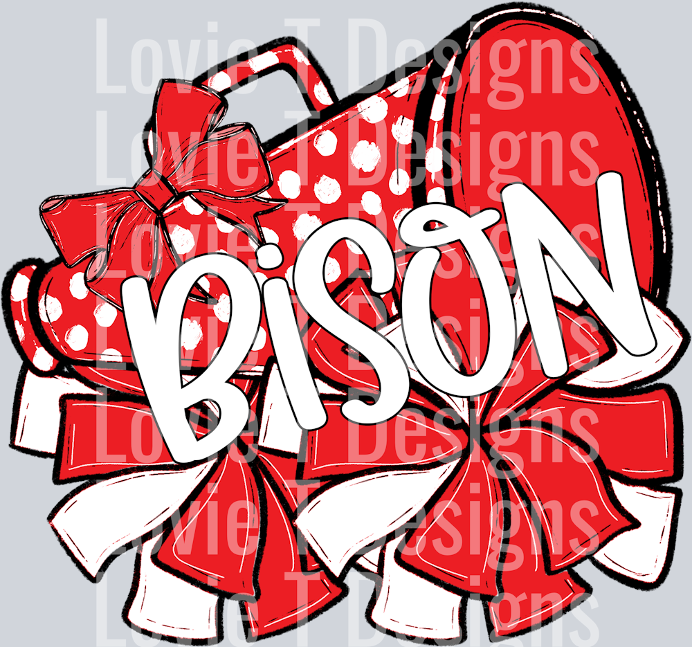 RED SO SPORTY MEGAPHONES AND POMS BISON