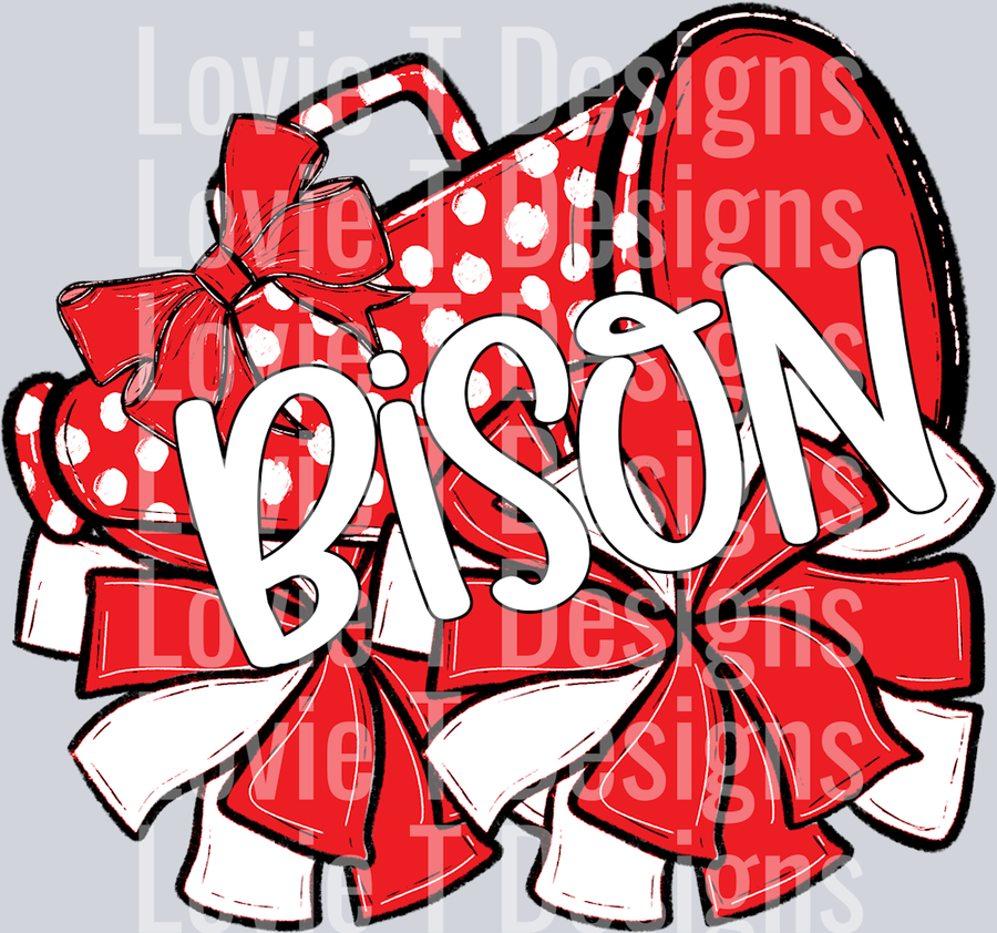 RED SO SPORTY MEGAPHONES AND POMS BISON