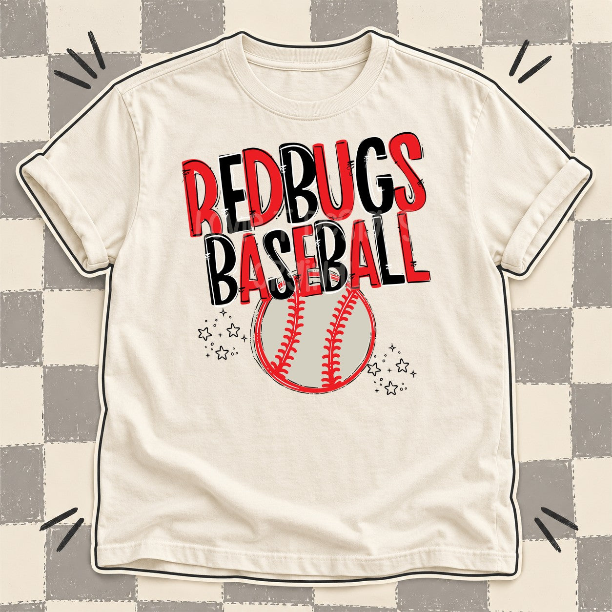 Team Go Baseball Mascots Redbugs Red Black design