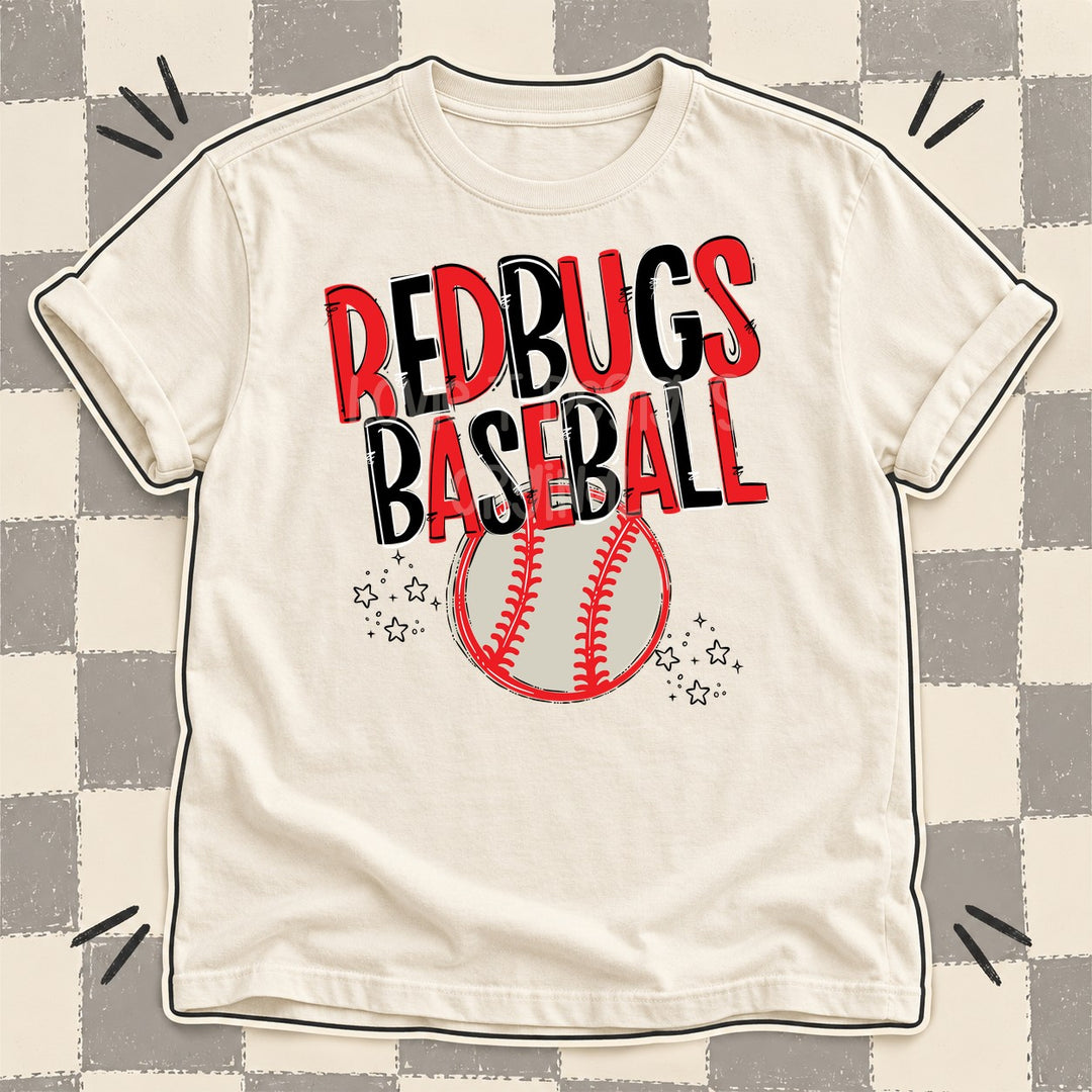 Redbugs Red Black Team Go Baseball Mascots DTF transfer mockup