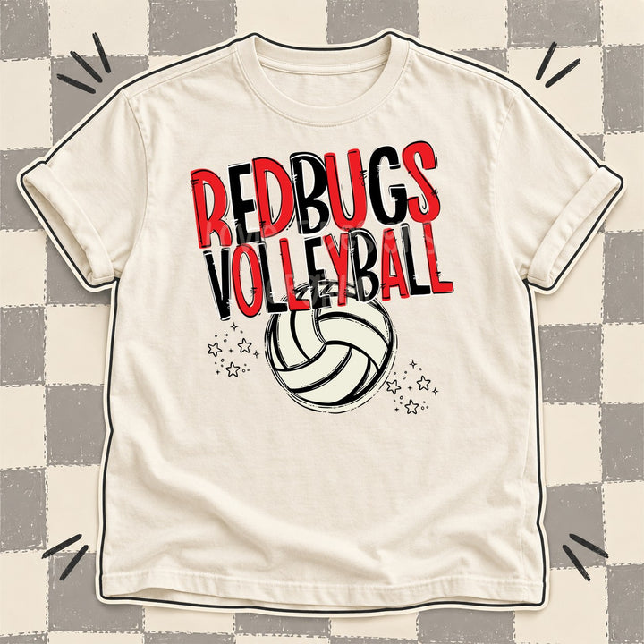 Redbugs Red Black Team Go Volleyball Mascots DTF transfer mockup