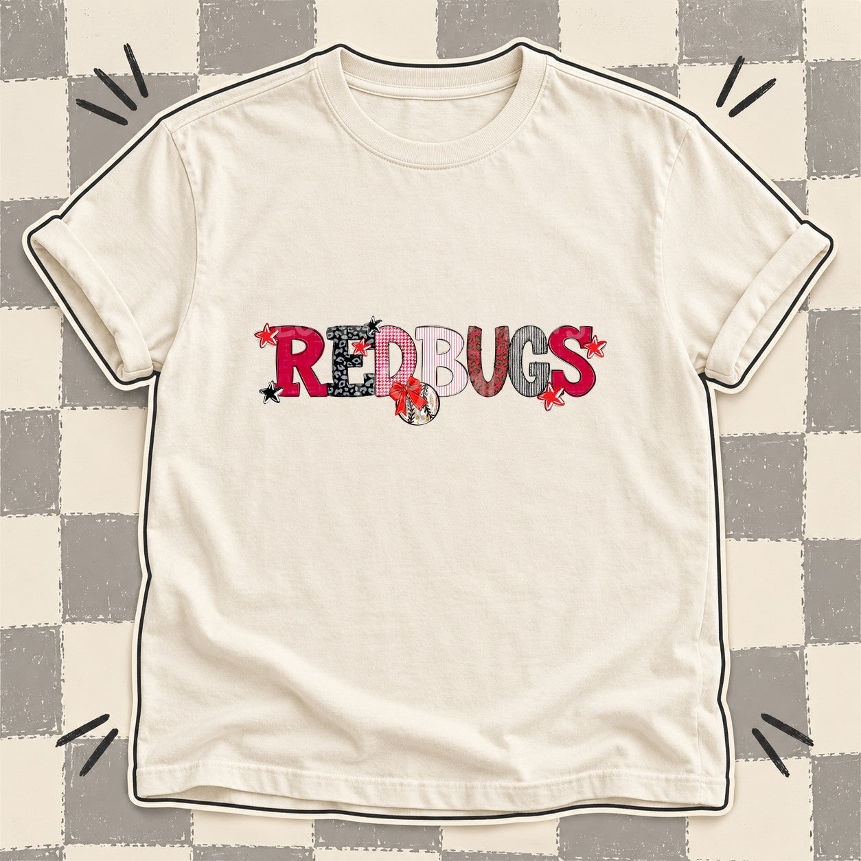 Mixed Doodle Baseball Mascots – Mascot Colors Redbugs Red Black White design