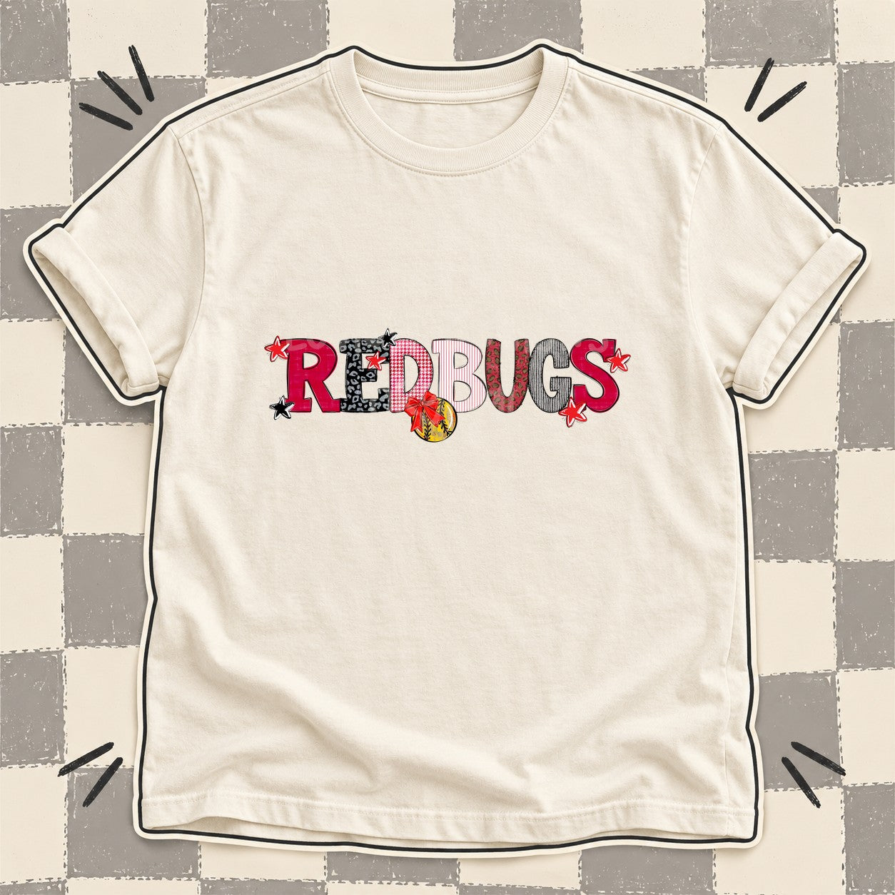 Mixed Doodle Softball Mascots – Mascot Colors Redbugs Red Black White design
