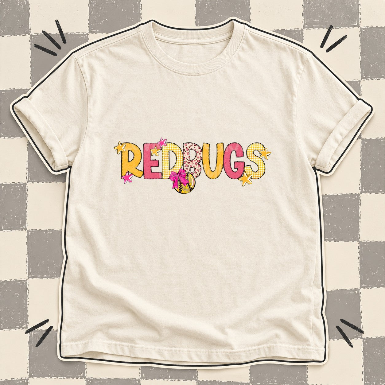 Mixed Doodle Softball Mascots – Stitched Softball Redbugs design