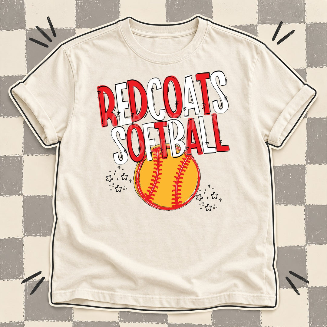 Redcoats Red White Team Go Softball Mascots DTF transfer mockup