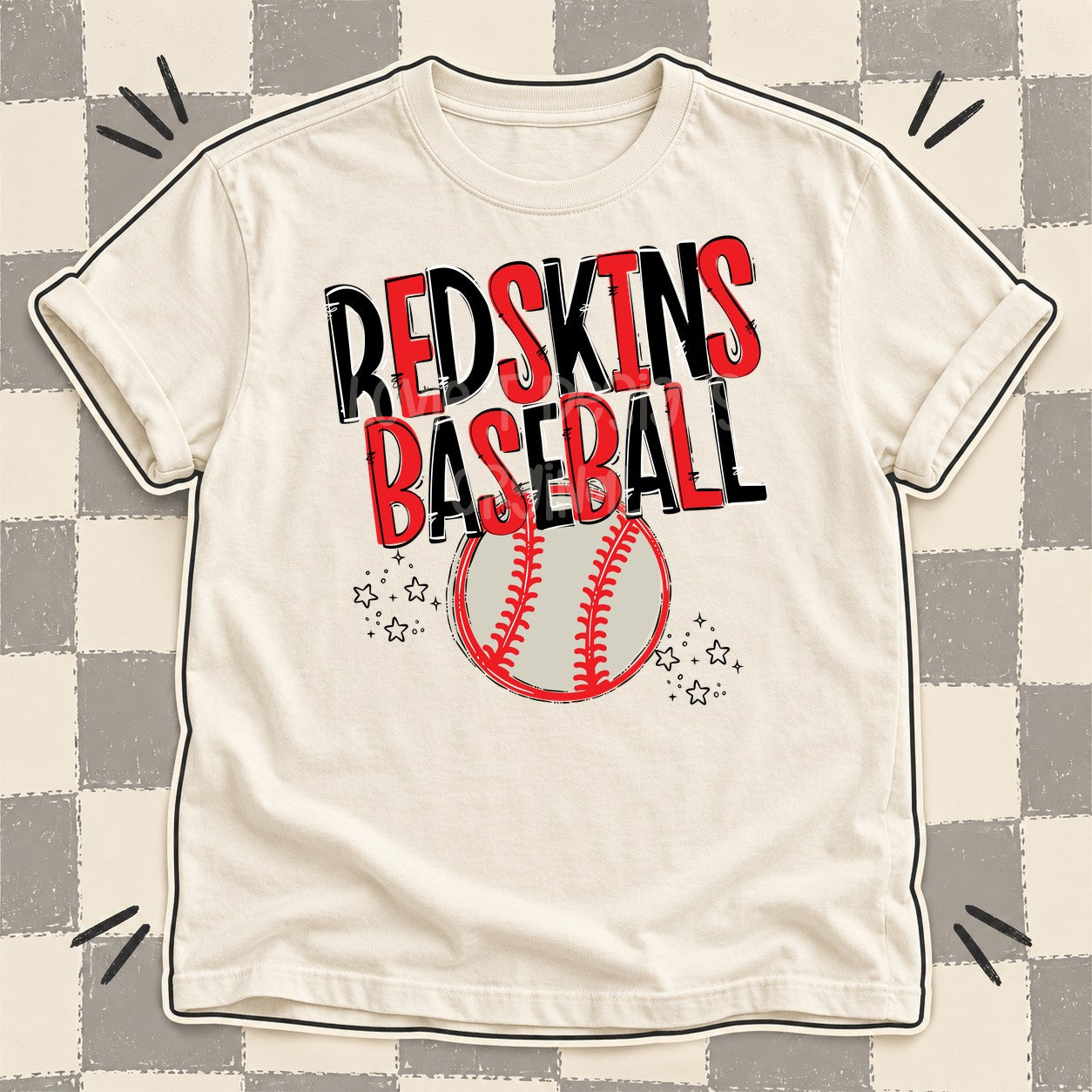 Team Go Baseball Mascots Redskins Black Red design