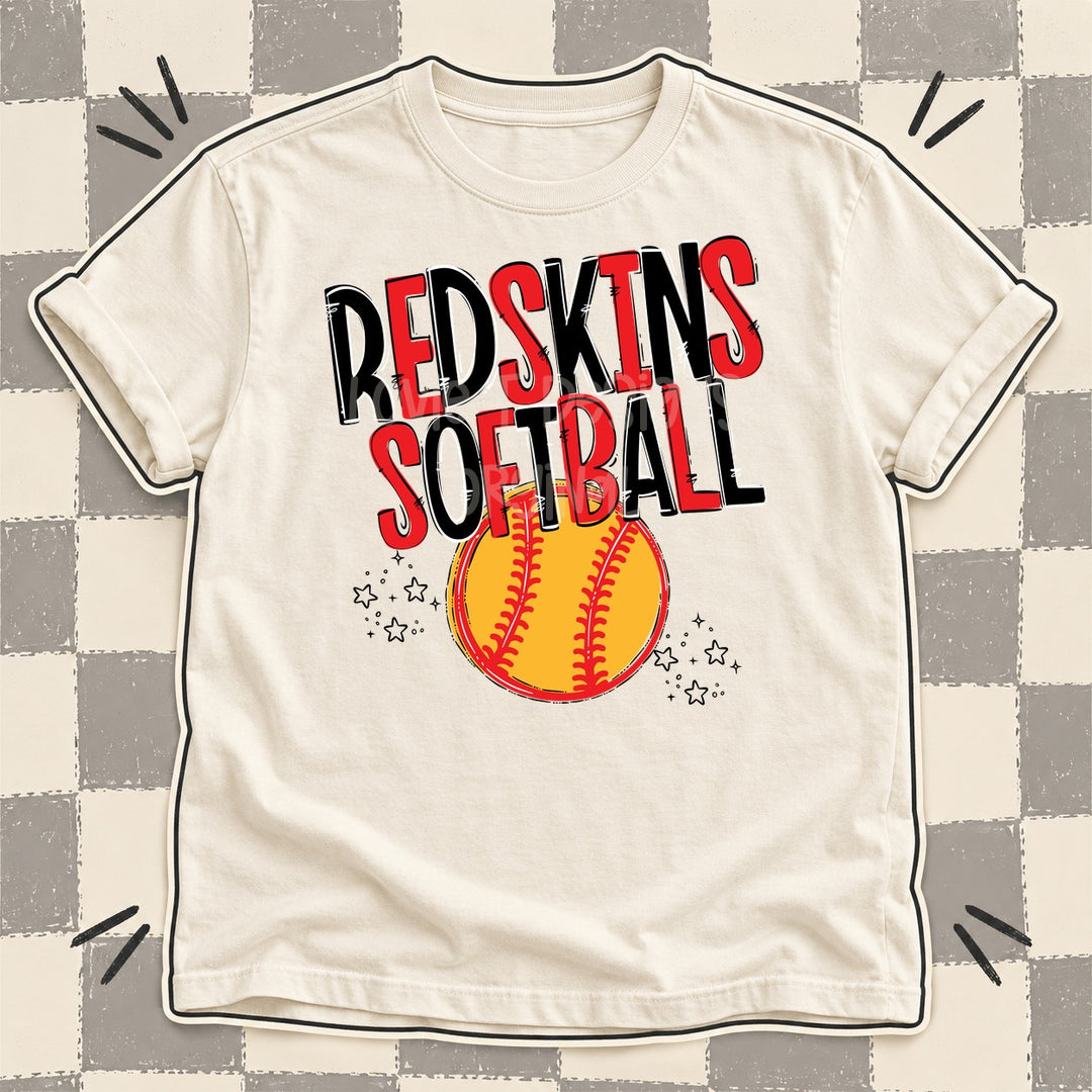 Redskins Black Red Team Go Softball Mascots DTF transfer mockup