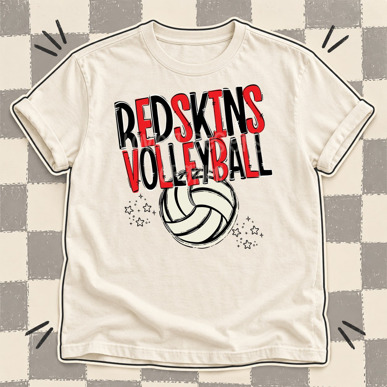 Team Go Volleyball Mascots Redskins Black Red design