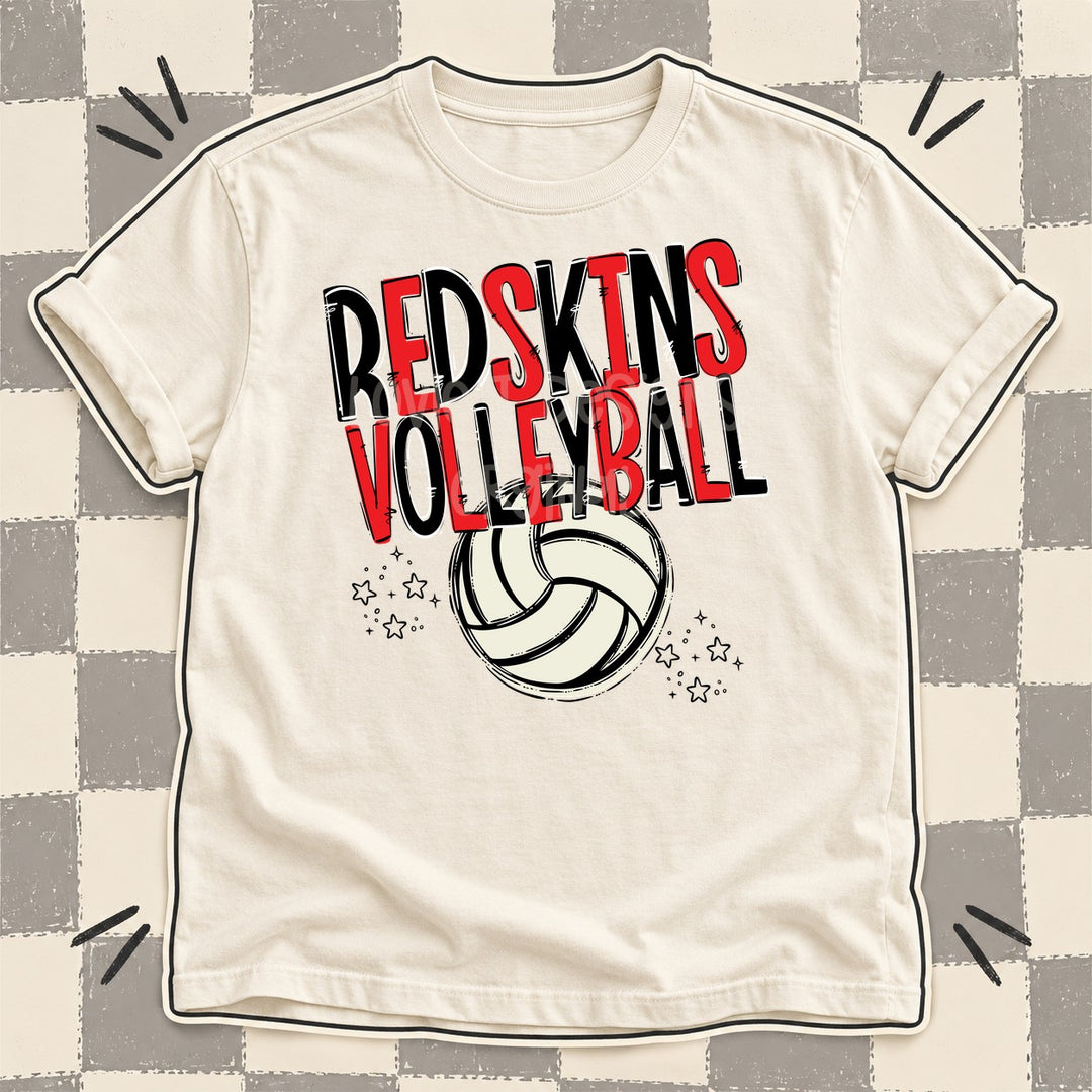 Redskins Black Red Team Go Volleyball Mascots DTF transfer mockup