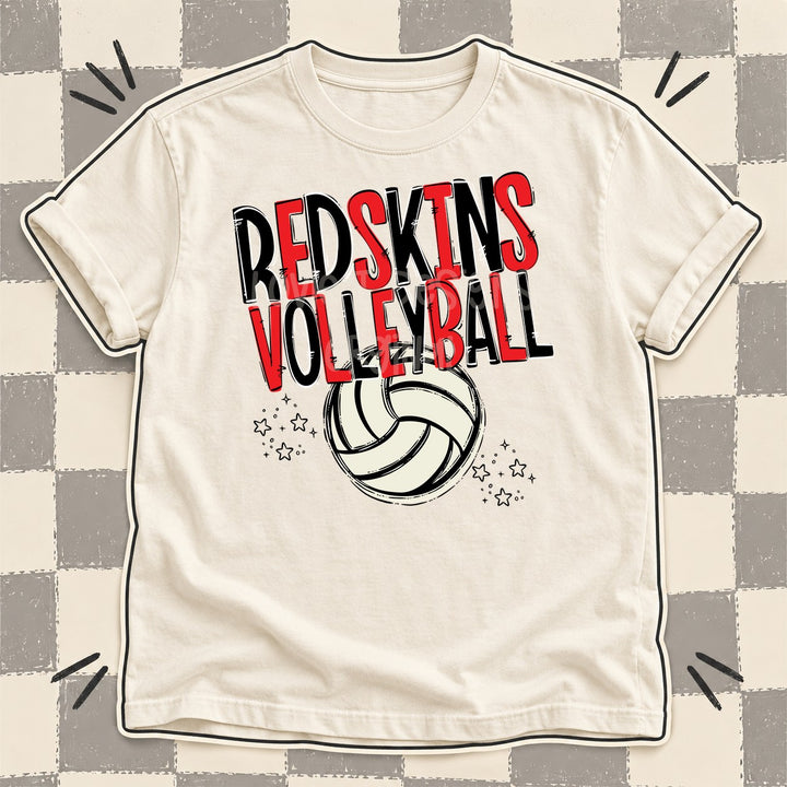 Redskins Black Red Team Go Volleyball Mascots DTF transfer mockup
