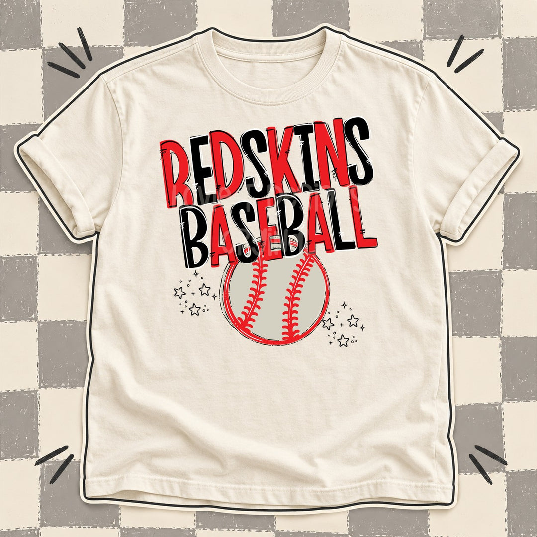 Redskins Red Black Team Go Baseball Mascots DTF transfer mockup