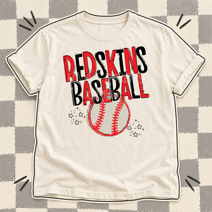 Redskins Red Black Team Go Baseball Mascots DTF transfer mockup