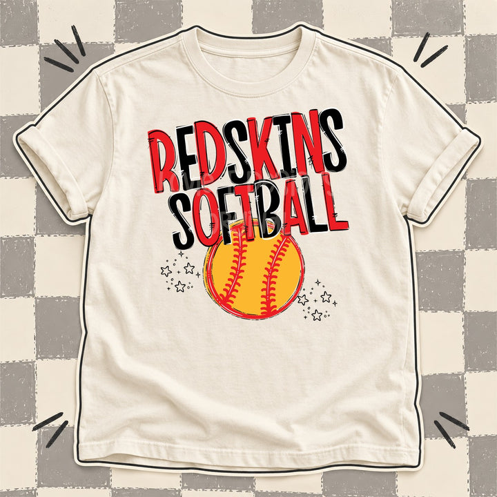 Redskins Red Black Team Go Softball Mascots DTF transfer mockup