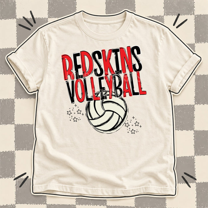 Redskins Red Black Team Go Volleyball Mascots DTF transfer mockup