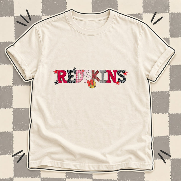 Redskins Red Black White Mixed Doodle Softball Mascots – Mascot Colors DTF transfer mockup