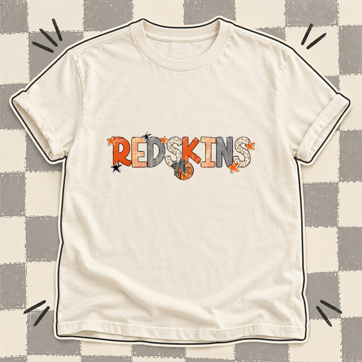 Mixed Doodle Basketball Mascots – Hoops Houndstooth Redskins design