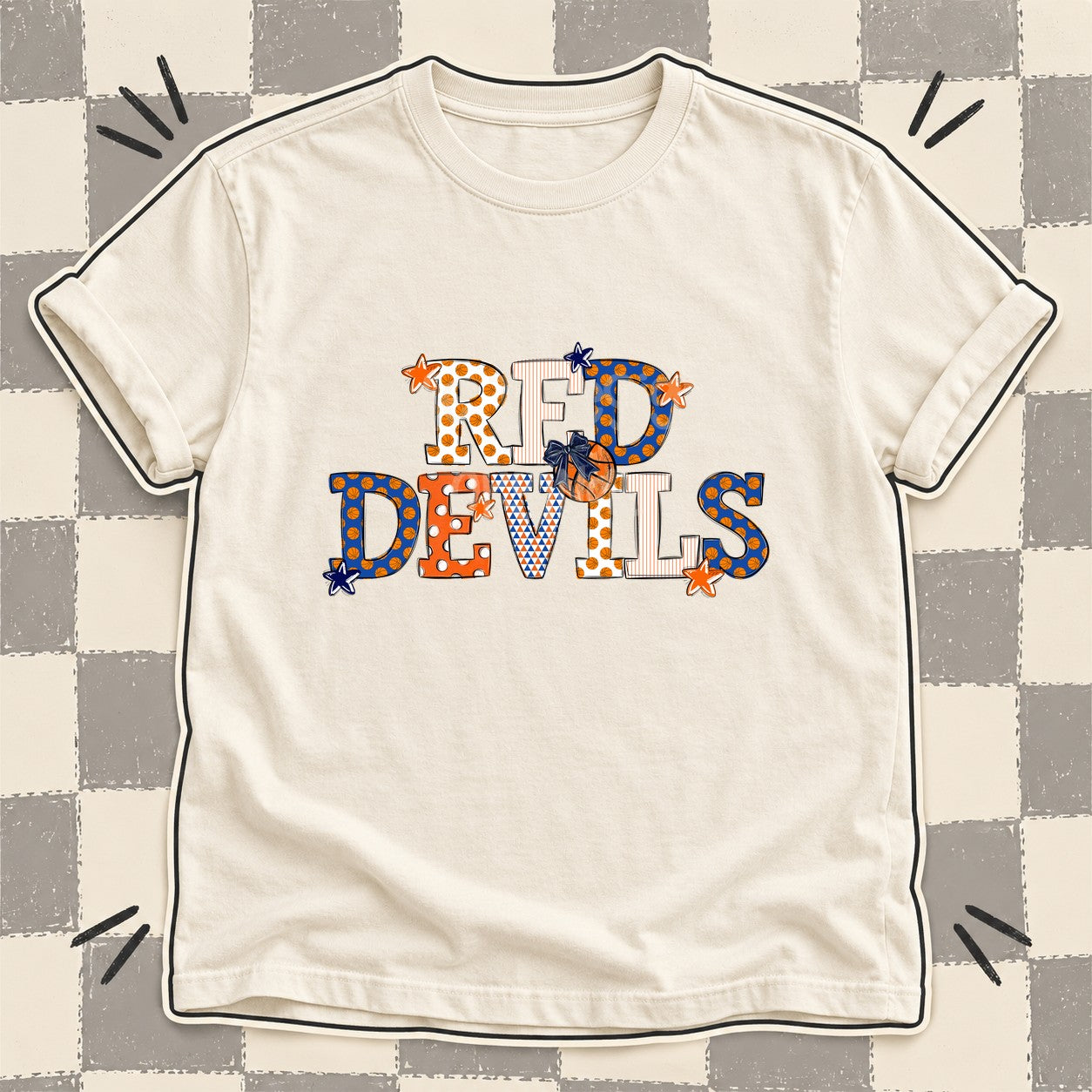 Mixed Doodle Basketball Mascots – Court Classic Red Devils design