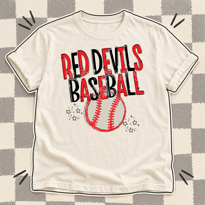 Red Devils Red Black Team Go Baseball Mascots DTF transfer mockup