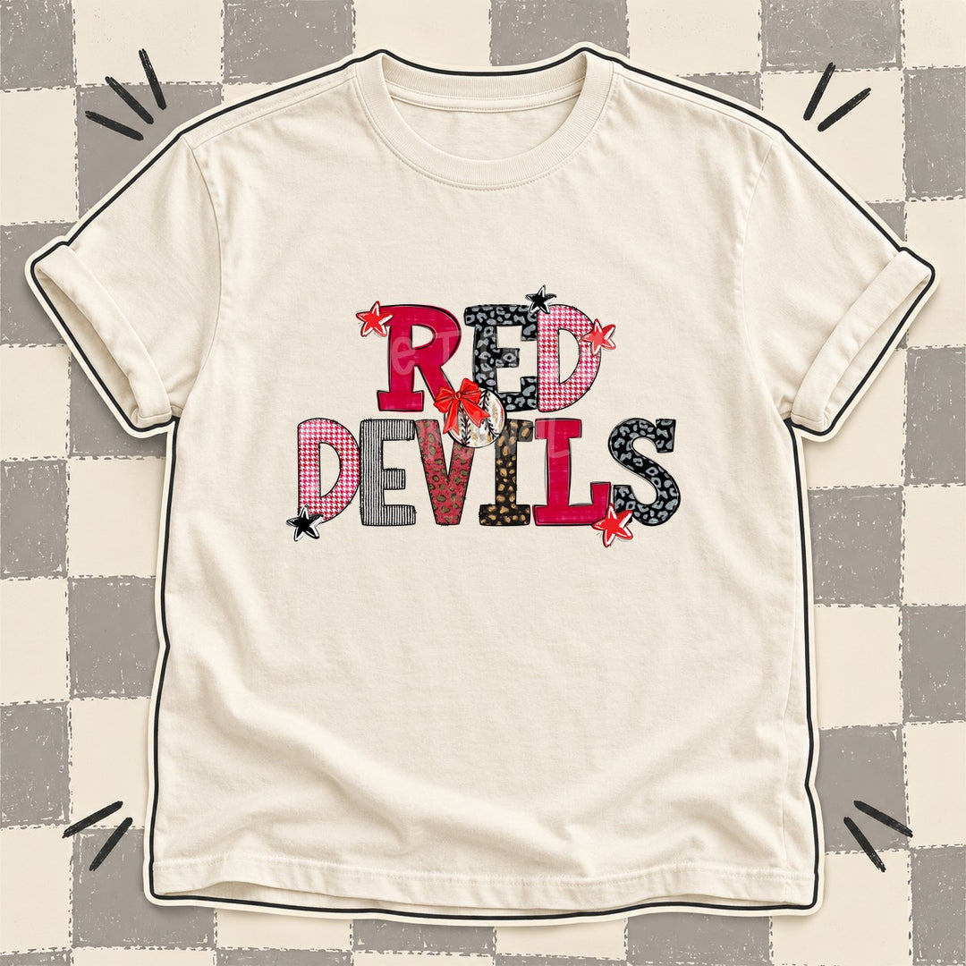 Red Devils Red Black Mixed Doodle Baseball Mascots – Mascot Colors DTF transfer mockup