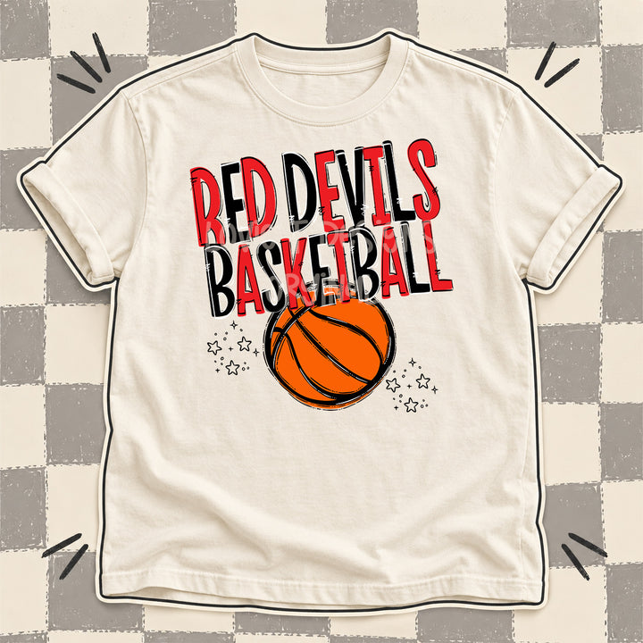 Red Devils Red Black Team Go Basketball Mascots DTF transfer