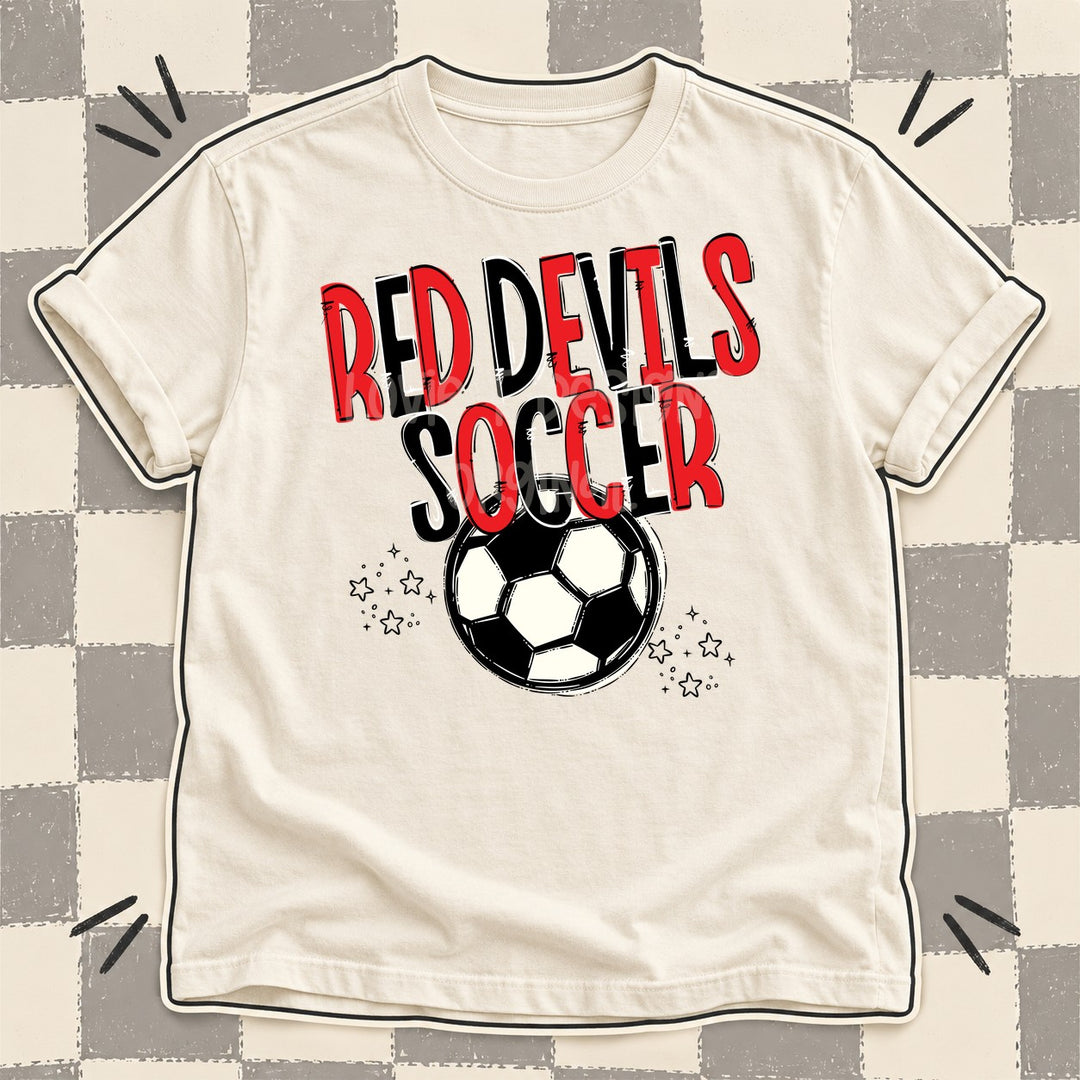 Red Devils Red Black Team Go Soccer Mascots DTF transfer mockup