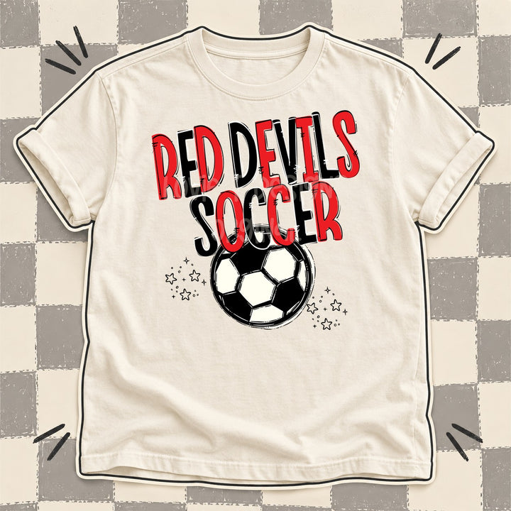 Red Devils Red Black Team Go Soccer Mascots DTF transfer mockup