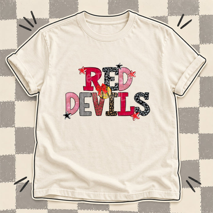 Red Devils Red Black Mixed Doodle Softball Mascots – Mascot Colors DTF transfer mockup