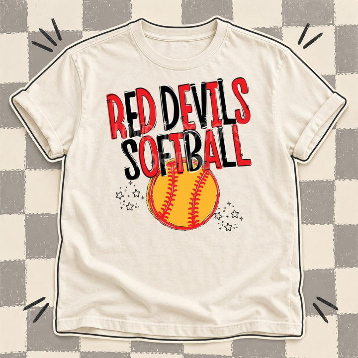 Red Devils Red Black Team Go Softball Mascots DTF transfer mockup