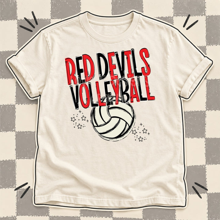 Red Devils Red Black Team Go Volleyball Mascots DTF transfer mockup
