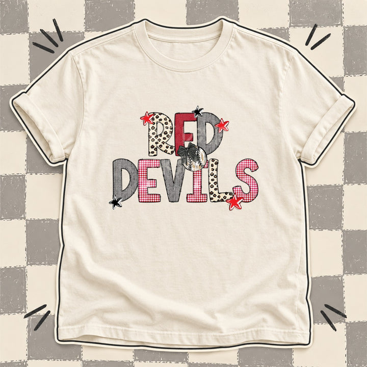 Red Devils Mixed Doodle Baseball Mascots – Stitched Ballpark DTF transfer mockup