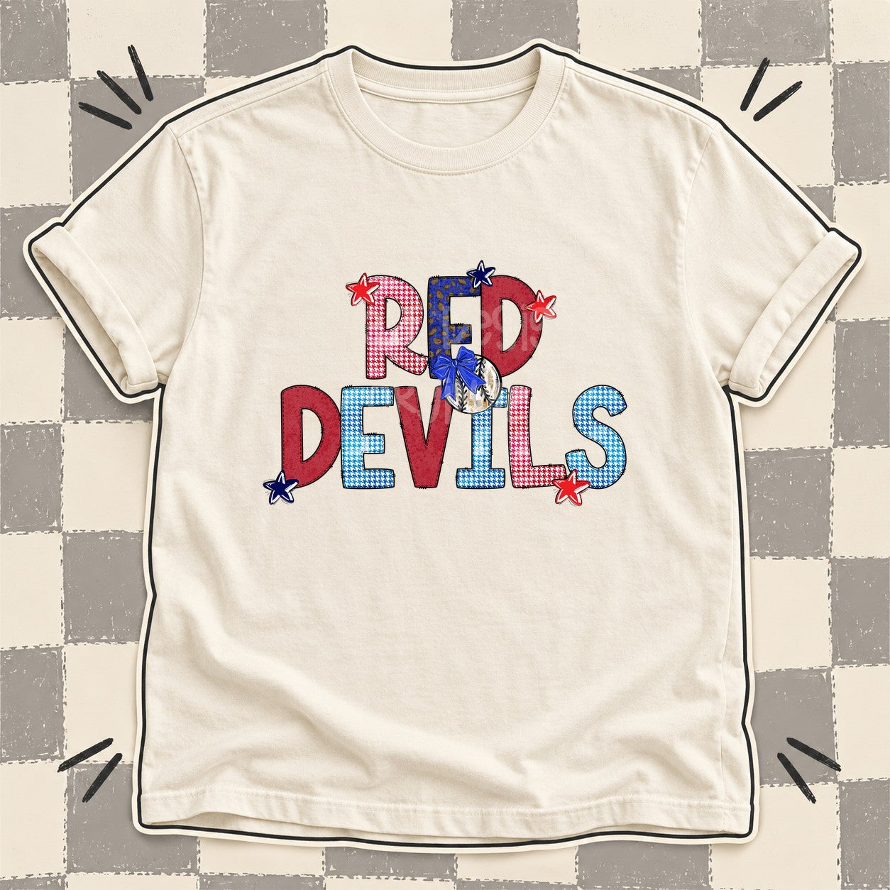 Mixed Doodle Baseball Mascots – Red and Royal Red Devils design