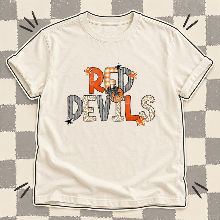 Red Devils Mixed Doodle Basketball Mascots – Hoops Houndstooth DTF transfer mockup