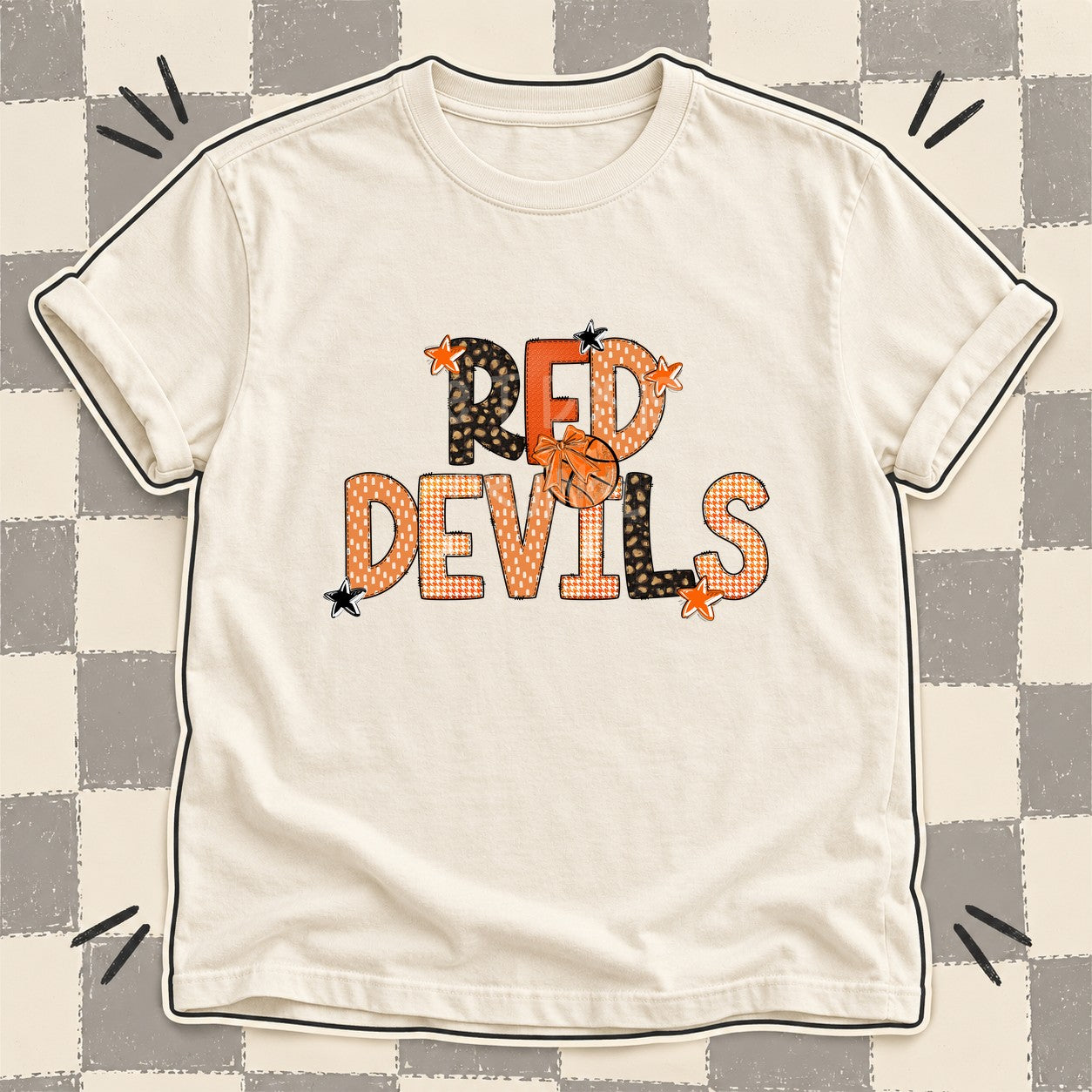 Mixed Doodle Basketball Mascots – Leopard Court Red Devils design