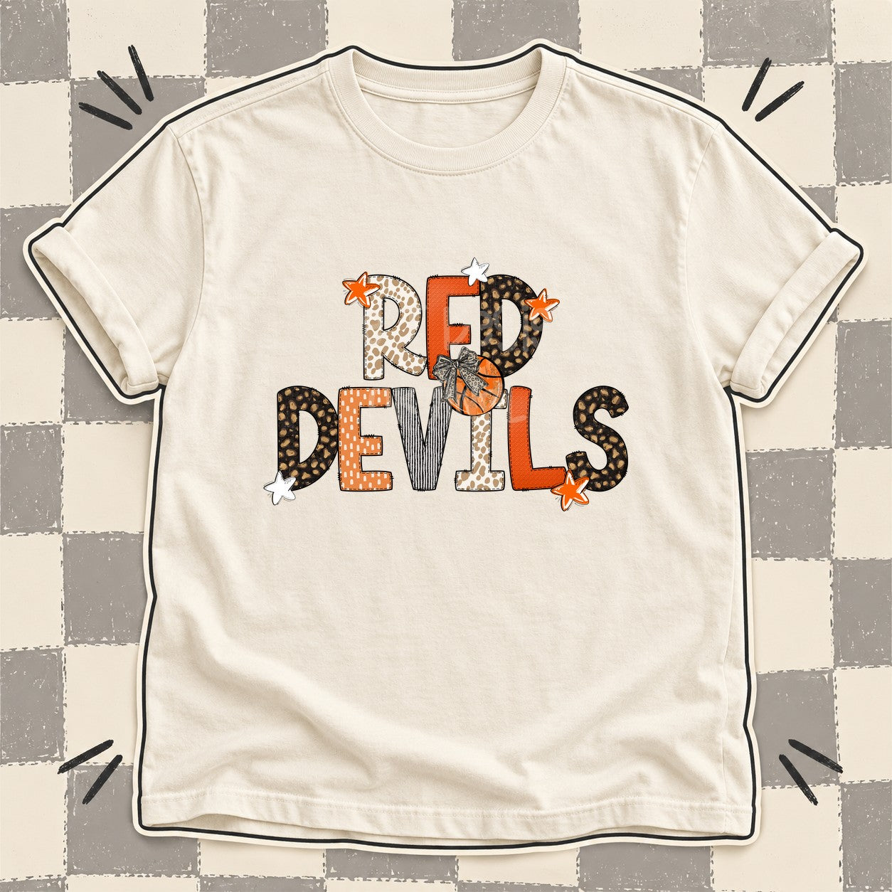 Mixed Doodle Basketball Mascots – Orange and Brown Red Devils design