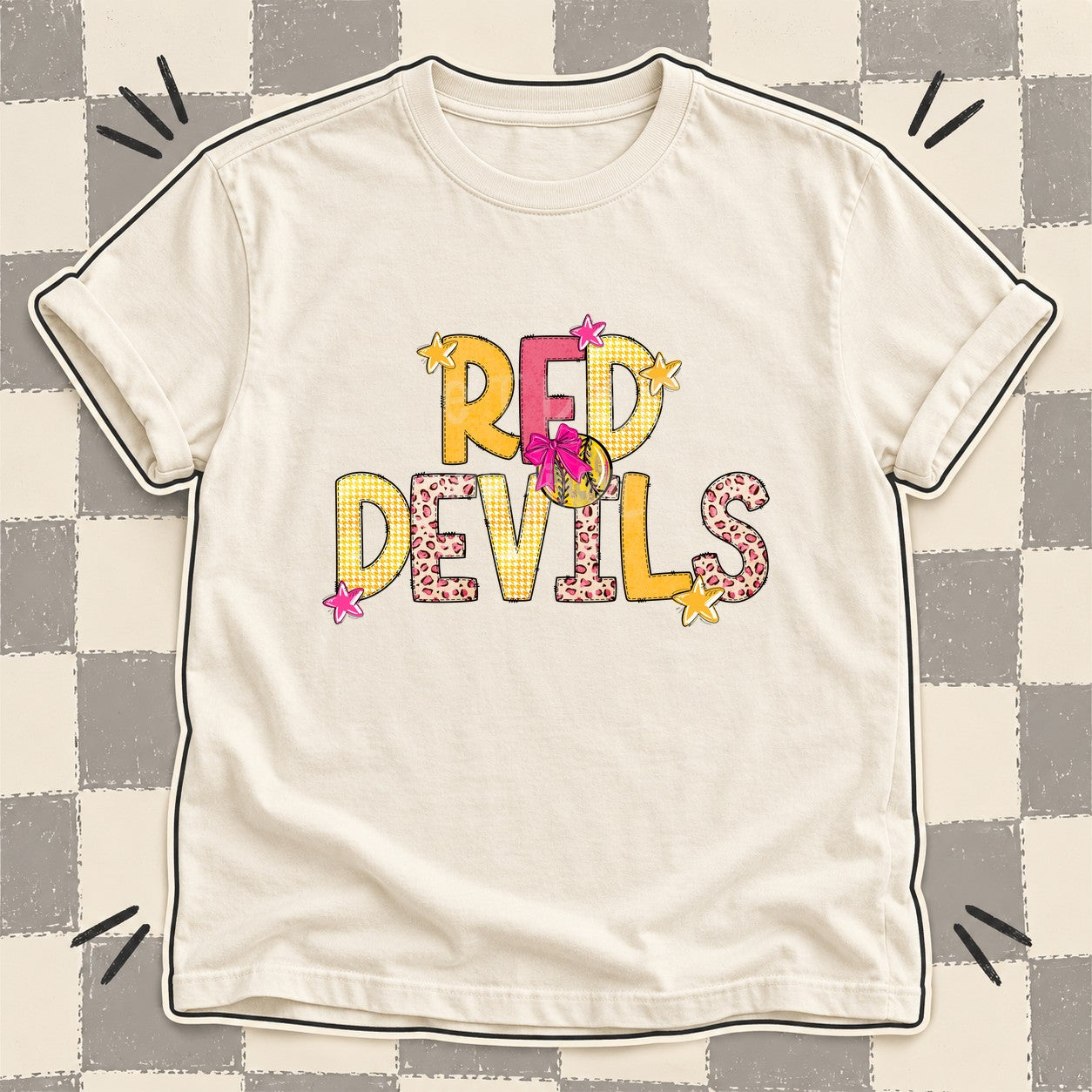 Mixed Doodle Softball Mascots – Stitched Softball Red Devils design
