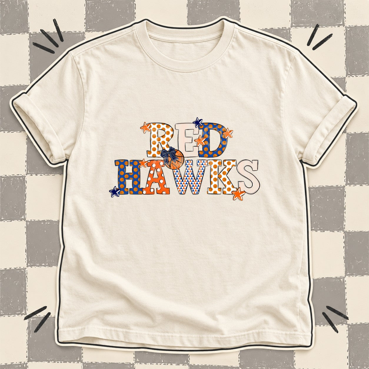 Mixed Doodle Basketball Mascots – Court Classic Red Hawks design