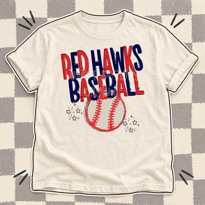Red Hawks Red Navy Team Go Baseball Mascots DTF transfer mockup