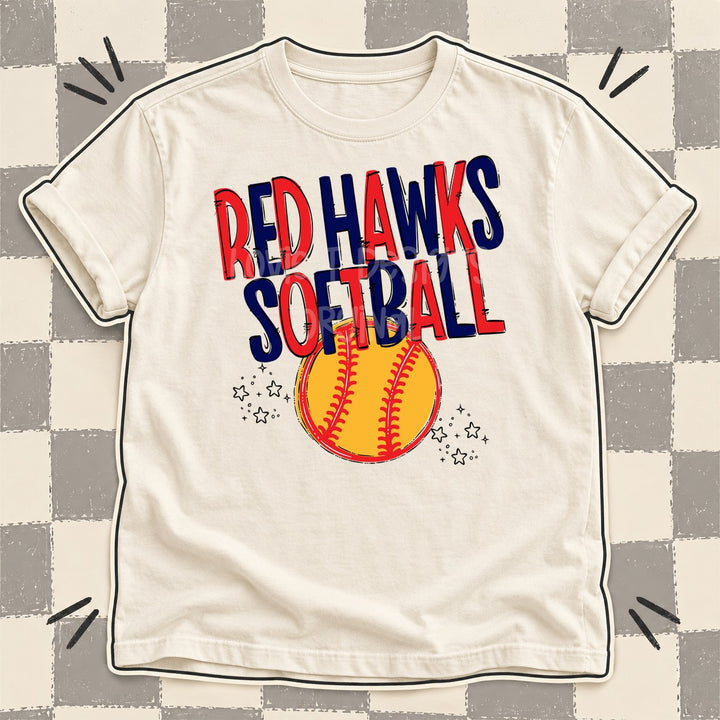 Red Hawks Red Navy Team Go Softball Mascots DTF transfer mockup
